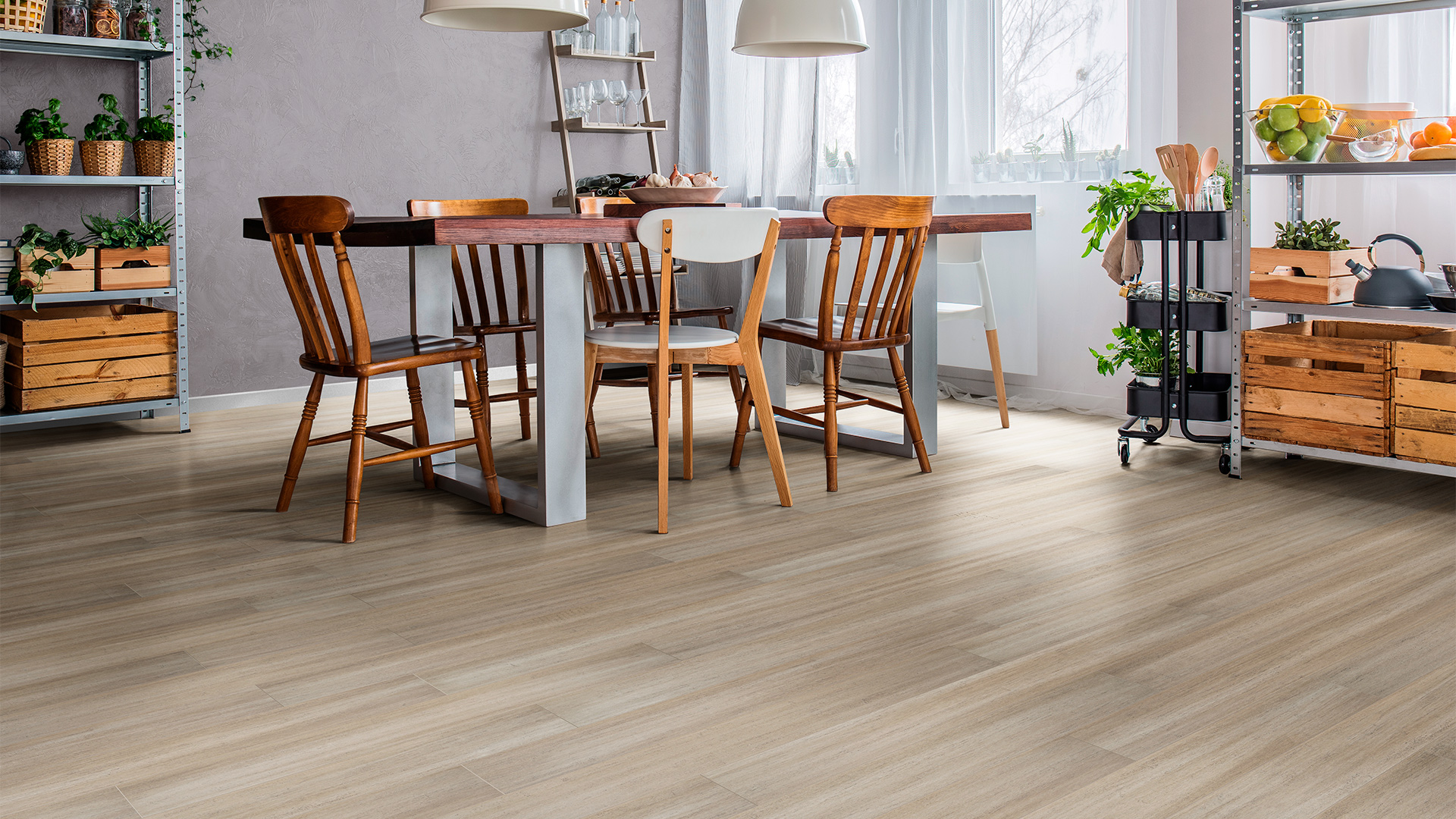 Kitchen table with bamboo flooring